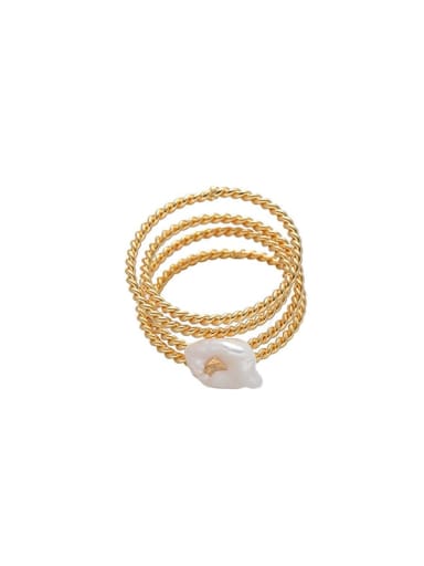 Brass Freshwater Pearl Irregular Hip Hop Stackable Ring