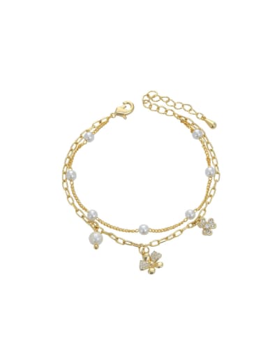 SL61107 Brass Imitation Pearl Flower Minimalist Strand Bracelet