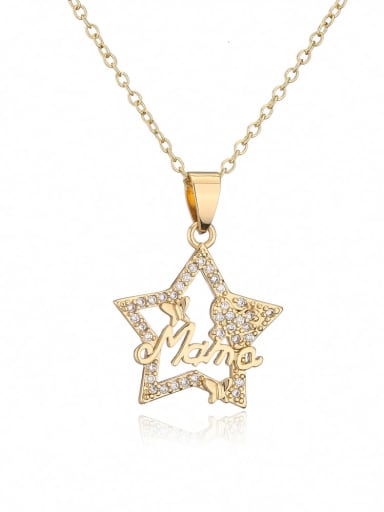 21799 Brass Cubic Zirconia Star Moon  Vintage Letter  Necklace
