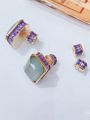 Light blue Brass Cubic Zirconia Geometric Luxury Stud Earring