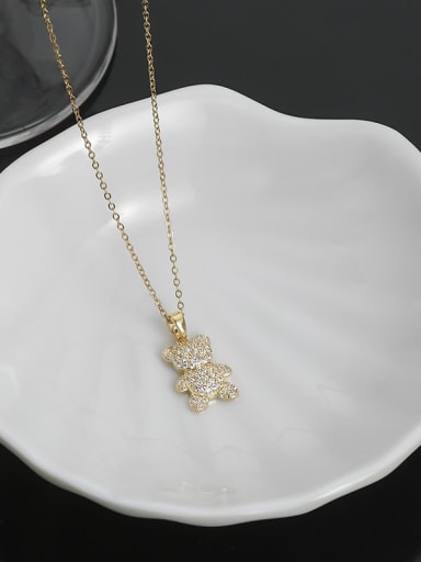 Brass Cubic Zirconia Bear Dainty Necklace