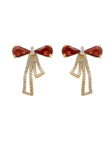 Brass Cubic Zirconia Bowknot Vintage Stud Earring