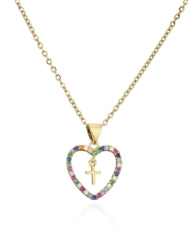 21240 Brass Cubic Zirconia  Minimalist Hollow Heart Pendant  Necklace