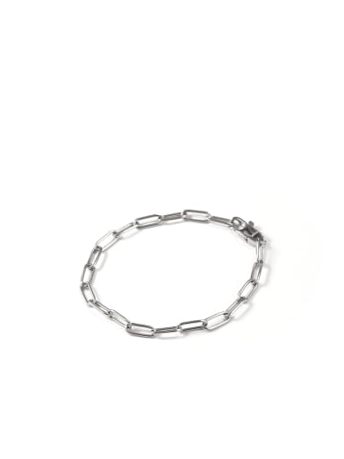 Silver Bracelet (17.5cm) Titanium Steel Hollow Geometric Minimalist Cable Chain