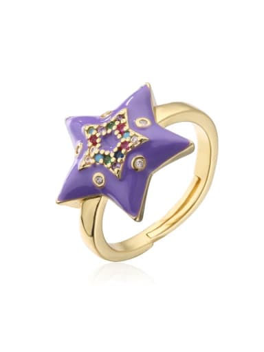11579 Brass Enamel Rhinestone Five-pointed star Vintage Band Ring