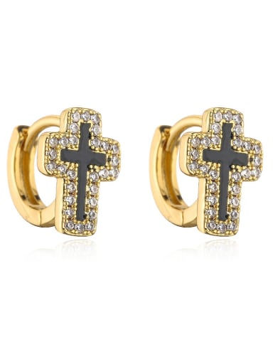 Brass Cubic Zirconia Enamel Cross Dainty Huggie Earring