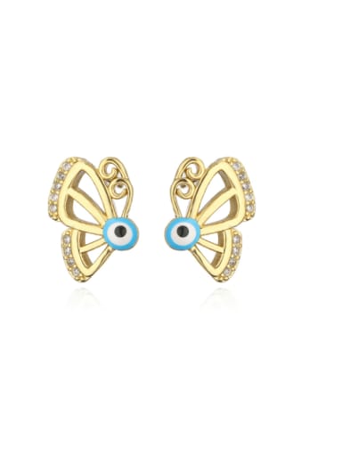 42113 Brass Rhinestone Enamel Butterfly Vintage Stud Earring