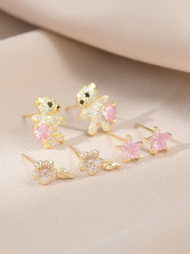 Brass Cubic Zirconia Pink Star Cute Stud Earring