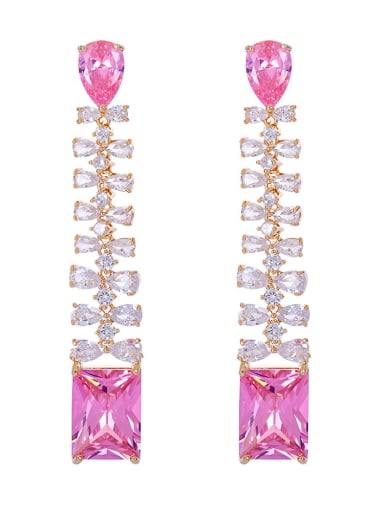 pink Brass Cubic Zirconia Geometric Luxury Drop Earring