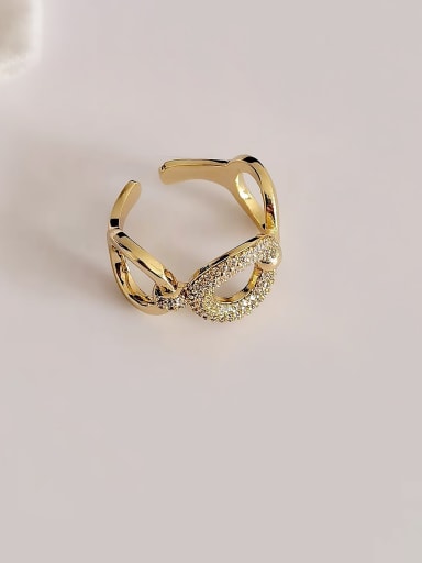 14k Gold Brass Cubic Zirconia Hollow Geometric Trend Band Ring