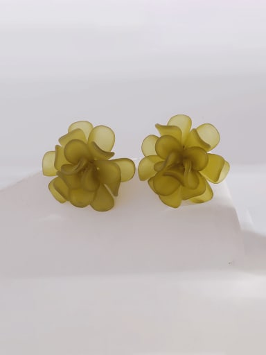Military green Brass Resin Flower Minimalist Stud Earring