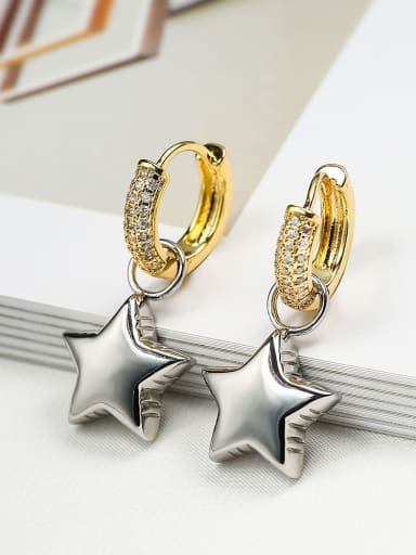 44062 Brass Cubic Zirconia Pentagram Dainty Stud Earring