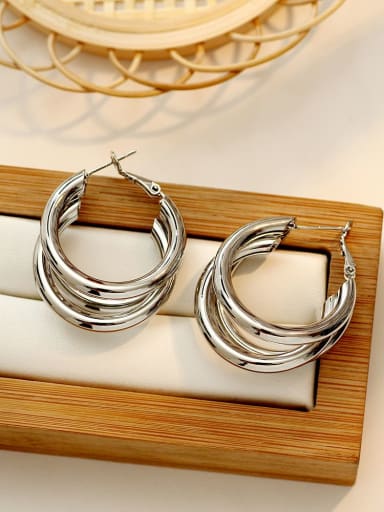 White K [silver needle and ear button] Copper Geometric Minimalist Hoop Trend Korean Fashion Earring