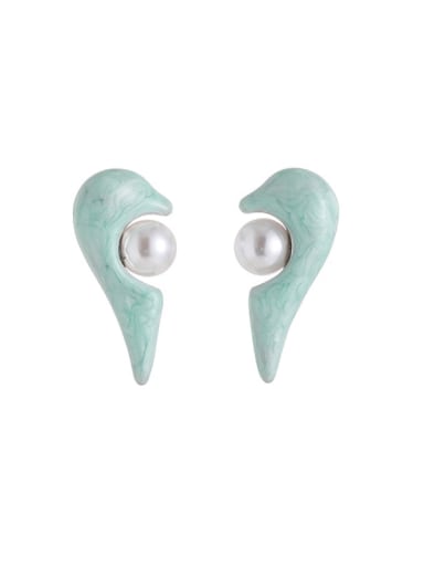 Light green Brass Imitation Pearl Enamel Geometric Cute Stud Earring