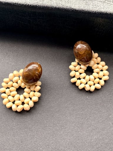 A38 coffee Resin Geometric Vintage Rice bead weaving by hand Stud Earring/Multi-color optional