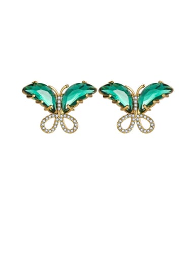 Emerald Brass Cubic Zirconia Multi Color Butterfly Cute Stud Earring