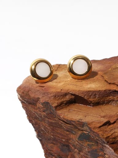 Brass Shell Round Minimalist Stud Earring