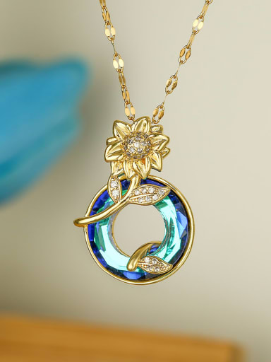 23275 Brass Glass Stone Geometric Minimalist Necklace