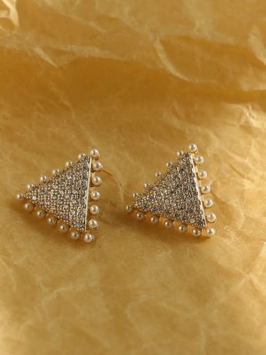 Brass Cubic Zirconia Triangle Vintage Stud Trend Korean Fashion Earring
