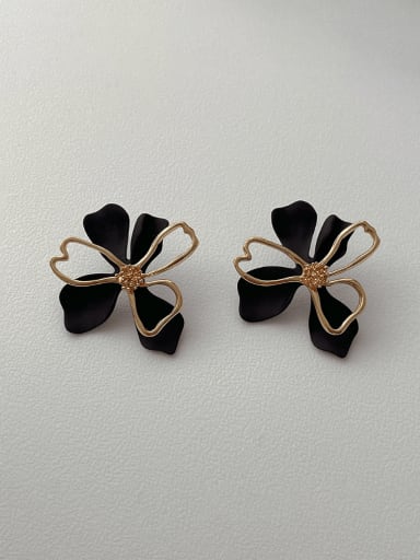 black Brass Enamel Flower Trend Stud Earring