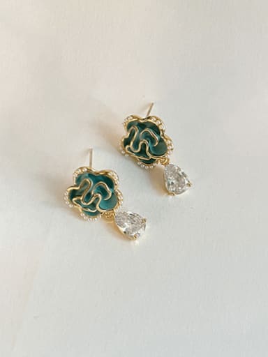 14k gold [light blue] Brass Enamel Flower Vintage Stud Earring