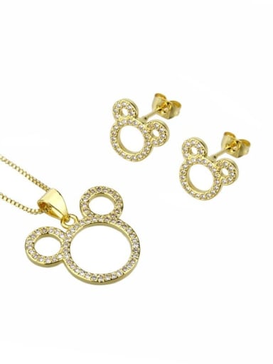 Brass Cubic Zirconia Minimalist Mouse  Earring and Necklace Set