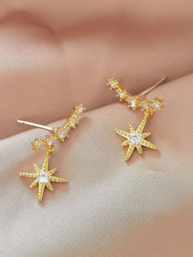14k Gold Brass Cubic Zirconia Star Minimalist Stud Earring