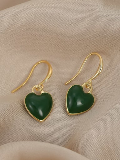 Brass Enamel Heart Minimalist Hook Earring