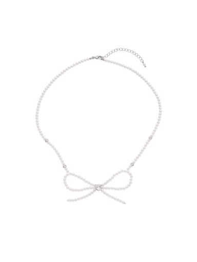 Brass Imitation Pearl Bowknot Minimalist Beaded Necklace
