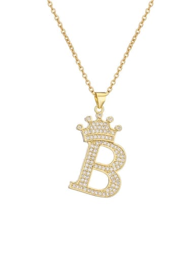 B Brass Cubic Zirconia Crown Vintage Letter Pendant Necklace