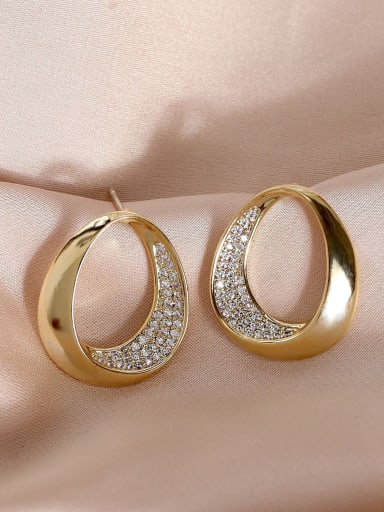 14k Gold Brass Rhinestone Round Minimalist Stud Earring