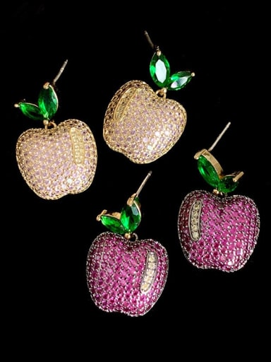 Brass Cubic Zirconia Friut Vintage Stud Earring
