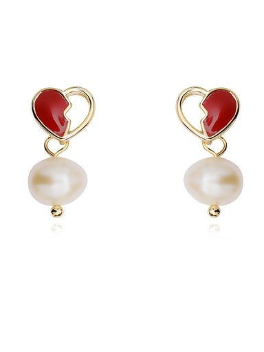 Copper Imitation Pearl Heart Minimalist Stud Trend Korean Fashion Earring