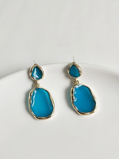 14K  gold lake blue Copper Enamel Geometric Minimalist Stud Trend Korean Fashion Earring