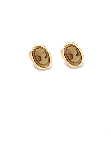 Brass Resin Oval Vintage Stud Earring