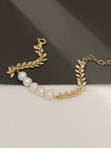 Brass Imitation Pearl Leaf Minimalist Bracelet