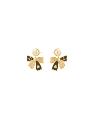 Brass Cubic Zirconia Enamel Bowknot Dainty Stud Earring