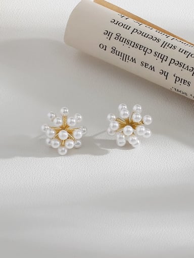 Copper Imitation Pearl Flower Dainty Stud Trend Korean Fashion Earring