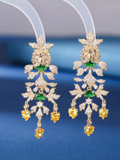 Emerald Brass Cubic Zirconia Flower Luxury Drop Earring