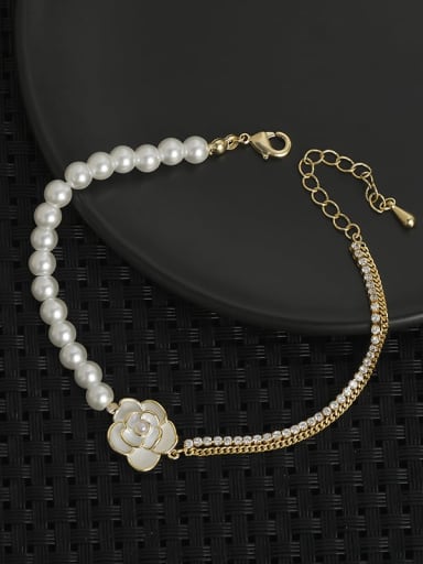 sl61377 Brass Imitation Pearl Flower Minimalist Handmade Beaded Bracelet