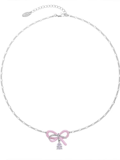 Brass Cubic Zirconia Bowknot Dropping Oil Dainty Necklace