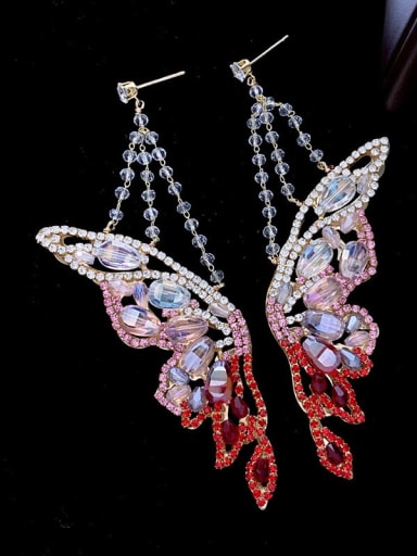 gules Brass Cubic Zirconia Multi Color Butterfly Statement Cluster Earring