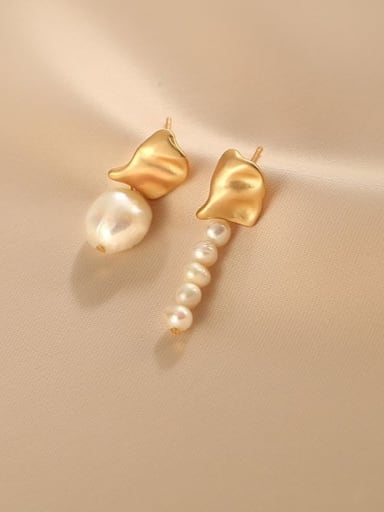 Brass Imitation Pearl Asymmetrical Geometric Minimalist Drop Earring