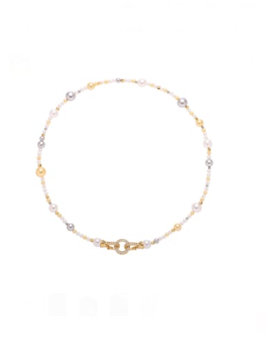 About 37.8CM Brass Imitation Pearl Irregular Minimalist Beaded Necklace