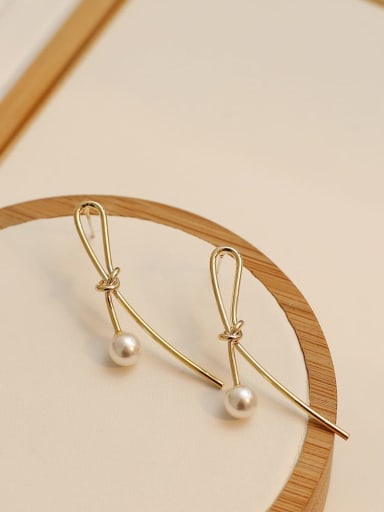 14K gold Copper Imitation Pearl Geometric Minimalist Drop Trend Korean Fashion Earring