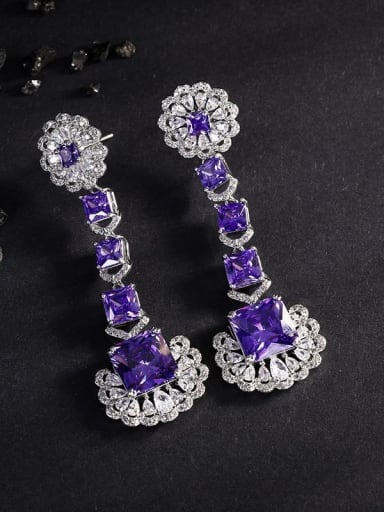 Purple earrings Brass Cubic Zirconia  Luxury Geometric Earring and Necklace Set