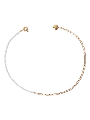 Brass Freshwater Pearl Heart Minimalist Necklace