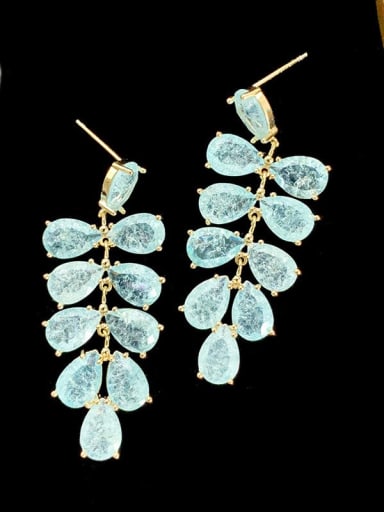 Brass Cubic Zirconia Water Drop Leaf Luxury Drop Earring