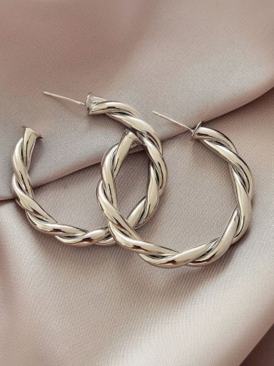 White K  40mm Brass  Twist Geometric Vintage Hoop Earring