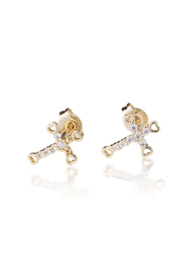 Brass  Cross Cubic Zirconia  Minimalist Stud Earring